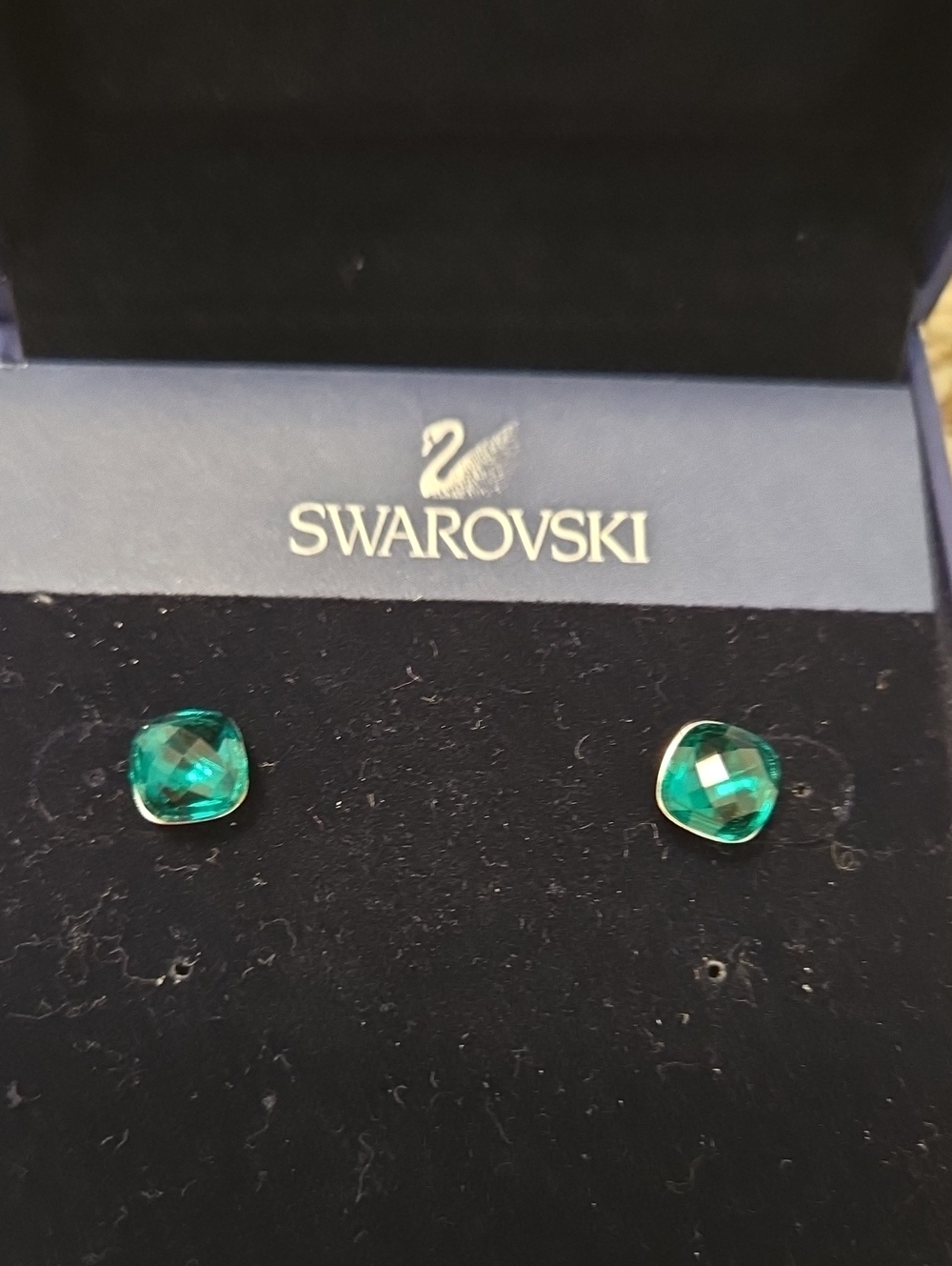 NIB Swarovski Emerald Green Cushion-Cut Crystal Stud Earrings